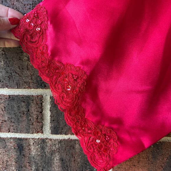 O/S NWT Vintage Victoria's Secret Gold Label Satin Robe Cherry Red Lace Beaded - Picture 4 of 9